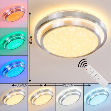 MIRABEAU Ceiling light LED aluminium, 2-light sources, Remote control, Colour changer