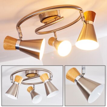 PULAU Ceiling light Light wood, matt nickel, 3-light sources