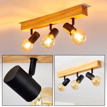 BARBENGO Ceiling Light Light wood, black, 3-light sources