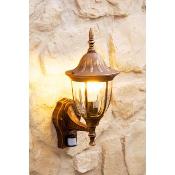 Ribadeo outdoor wall light brown, gold, 1-light source, Motion sensor