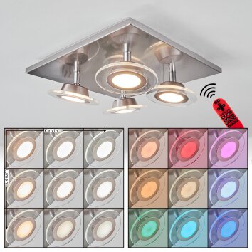 Marsen Ceiling Light LED matt nickel, 4-light sources, Remote control, Colour changer