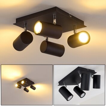 Ceiling Light Zuoz chrome, black, 4-light sources