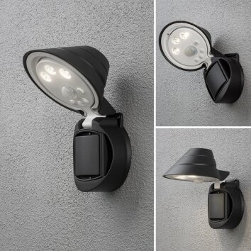 Konstsmide PRATO wall light LED black, 1-light source, Motion sensor