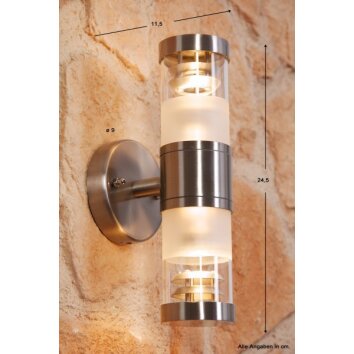 Konstsmide BOLZANO wall light stainless steel, transparent, clear, 2-light sources