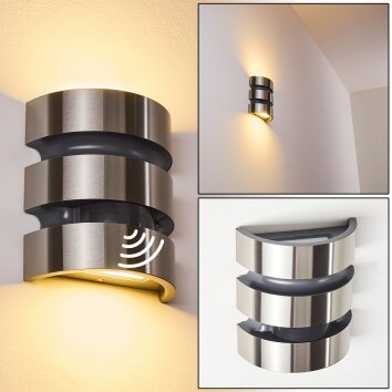 KOLDING Outdoor Wall Light LED stainless steel, black, 1-light source, Motion sensor