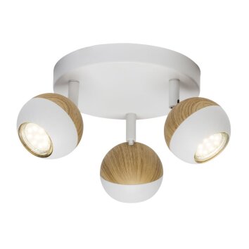 Brilliant Scan round spotlight LED Light wood, white, 3-light sources