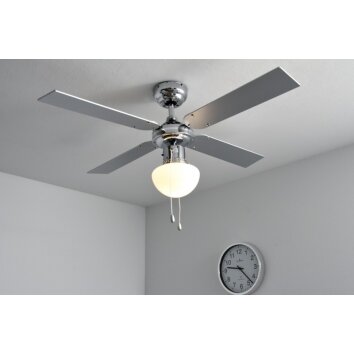 Globo CHAMPION fan chrome, stainless steel, white, 1-light source