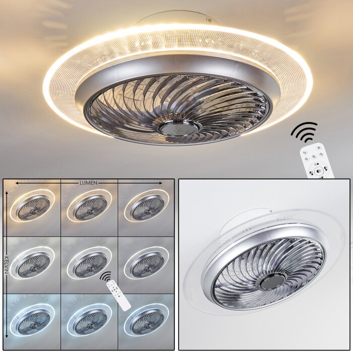 TAMWORTH ceiling fan LED silver, transparent, clear, 1-light source, Remote control