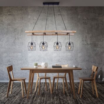 Leuchten-Direkt EDGAR Pendant Light Light wood, black, 4-light sources
