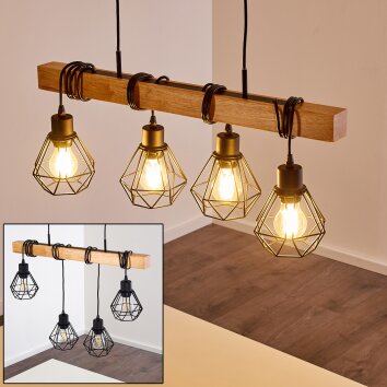 BARBENGO Pendant Light Light wood, black, 4-light sources