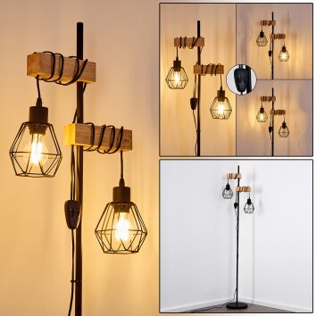 BARBENGO Floor Lamp Light wood, black, 2-light sources
